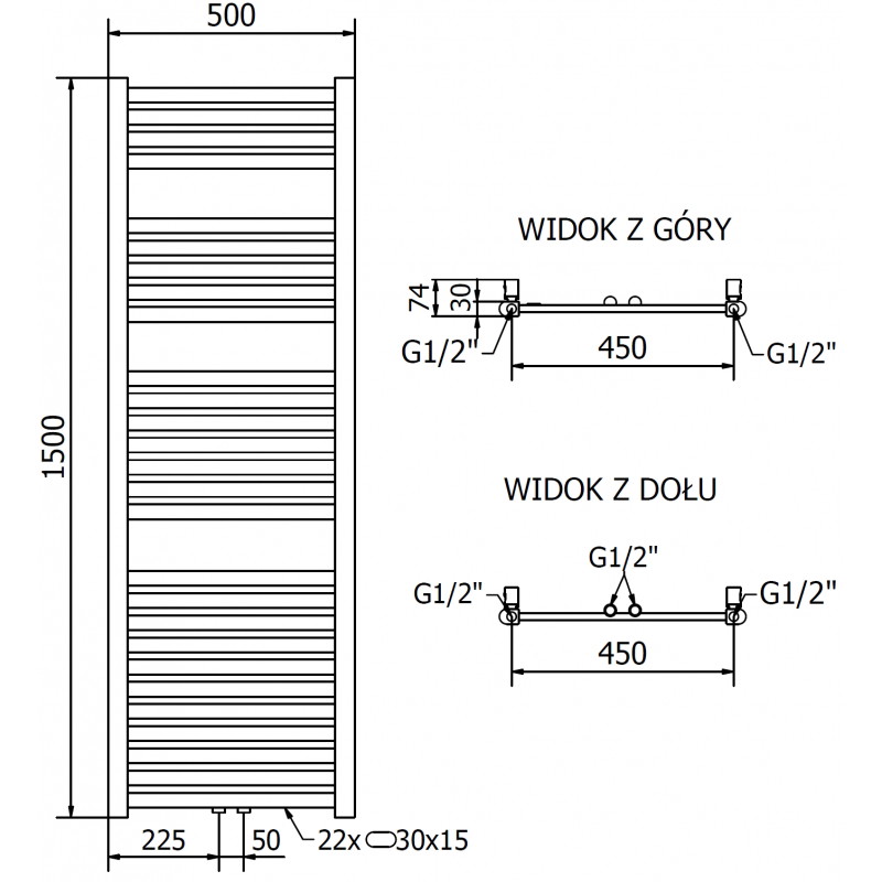 Mexen Hades Badezimmerheizkörper 1500 x 500 mm, 555 W, golden - W104-1500-500-00-50