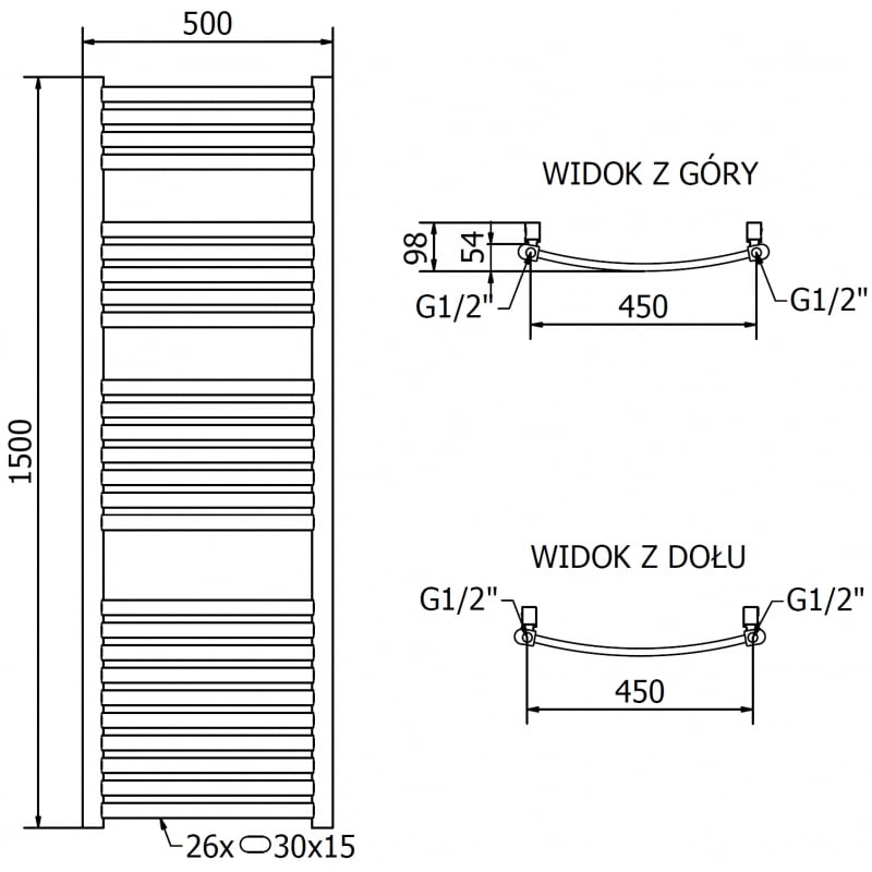 Mexen Helios Badheizkörper 1500 x 500 mm, 534 W, golden - W103-1500-500-00-50