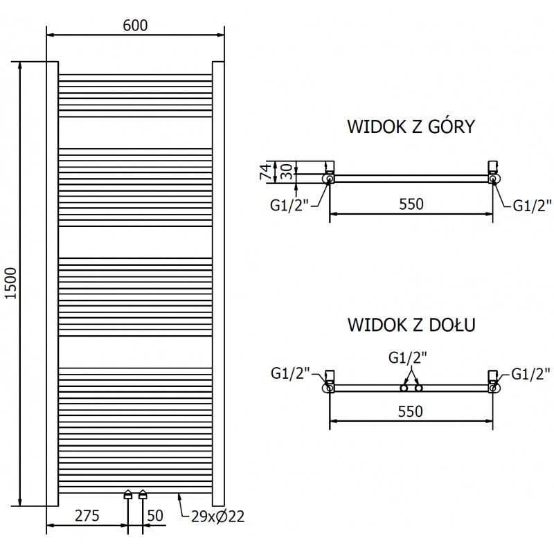 Mexen Mars Elektroheizkörper 1500 x 600 mm, 600 W, gold - W110-1500-600-2600-50