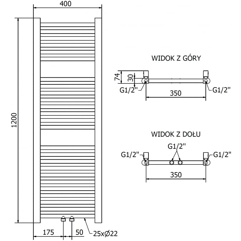 Mexen Mars Elektrischer Heizkörper 1200 x 400 mm, 300 W, gold - W110-1200-400-2300-50
