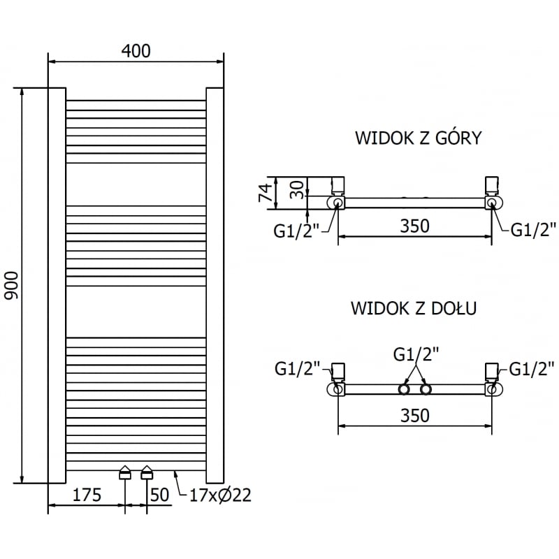 Mexen Mars Elektrischer Heizkörper 900 x 400 mm, 300 W, gold - W110-0900-400-2300-50