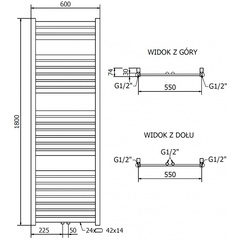Mexen Uran Badezimmerheizkörper 1800 x 600 mm, 738 W, gold - W105-1800-600-00-50