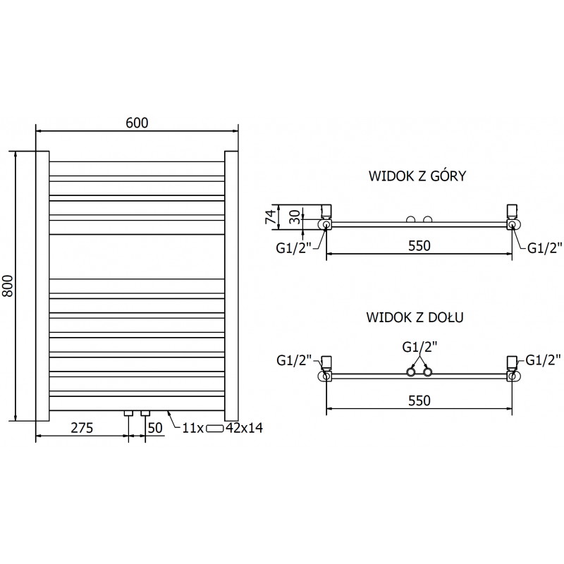 Mexen Uran Badezimmerheizkörper 800 x 600 mm, 336 W, gold - W105-0800-600-00-50