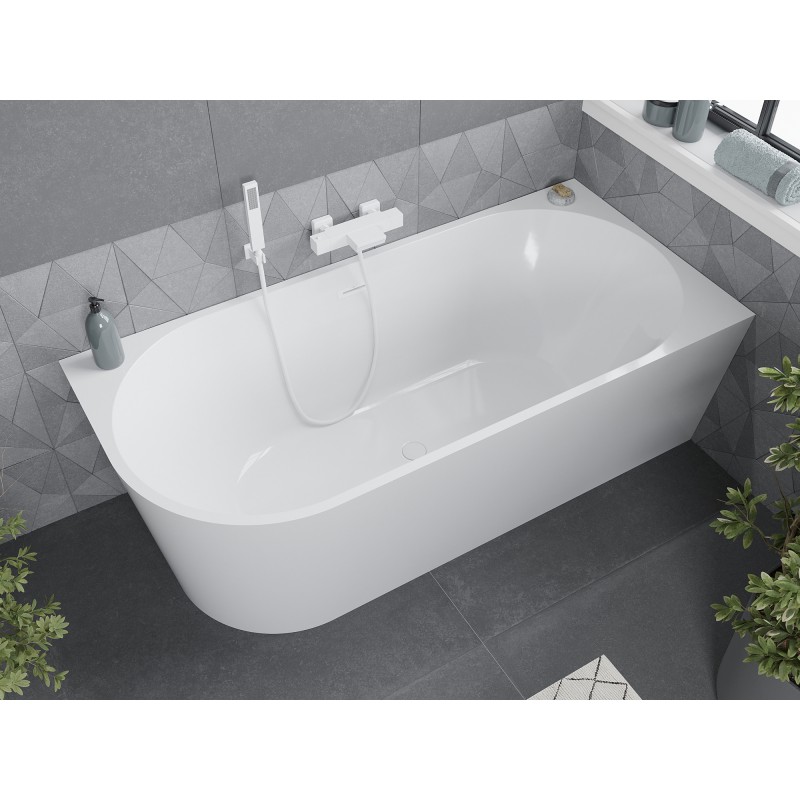 Mexen Mia freistehende Eckbadewanne rechts 140 x 75 cm, weiß, weiße Überlauf - 52691407500P-20