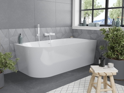 Mexen Mia freistehende Eckbadewanne rechts 140 x 75 cm, weiß, weiße Überlauf - 52691407500P-20