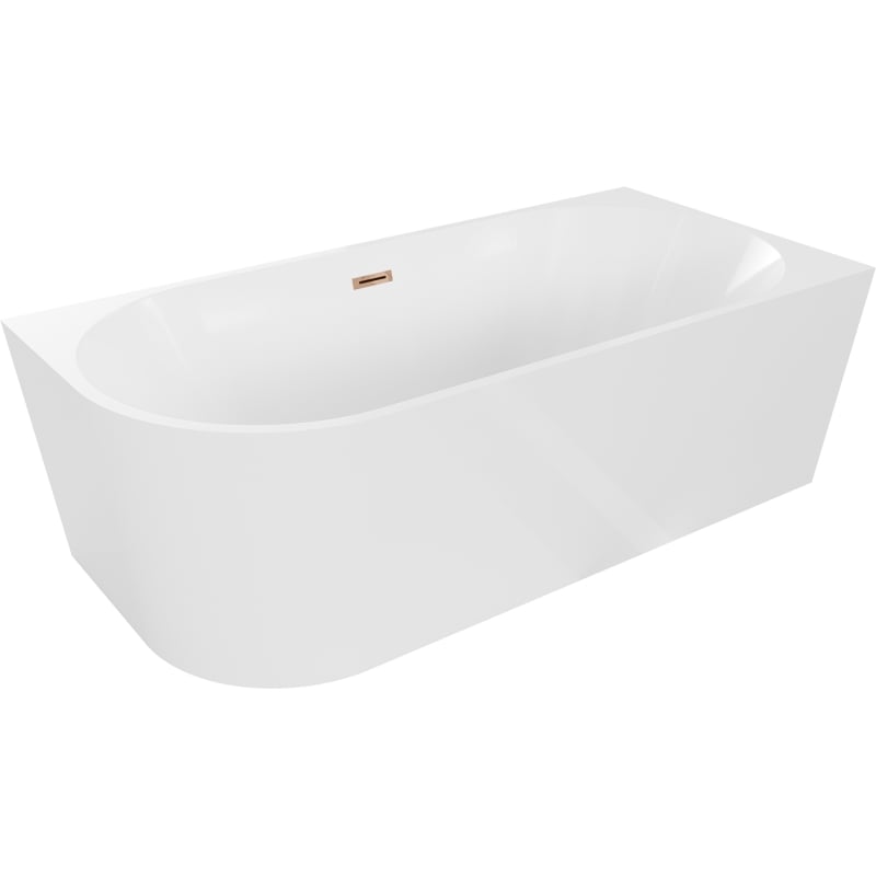 Mexen Mia freistehende Eckbadewanne rechts 140 x 75 cm, weiß, Überlauf Roségold - 52691407500P-60