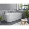 Mexen Mia freistehende Eckbadewanne rechts 140 x 75 cm, weiß, Überlauf Gun Metal - 52691407500P-95