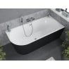 Mexen Mia freistehende Eckbadewanne rechts 140 x 75 cm, weiß/schwarz, Überlauf chrom - 52691407575P-01