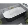 Mexen Mia freistehende Eckbadewanne rechts 140 x 75 cm, weiß/schwarz, Überlauf gold gebürstet - 52691407575P-55