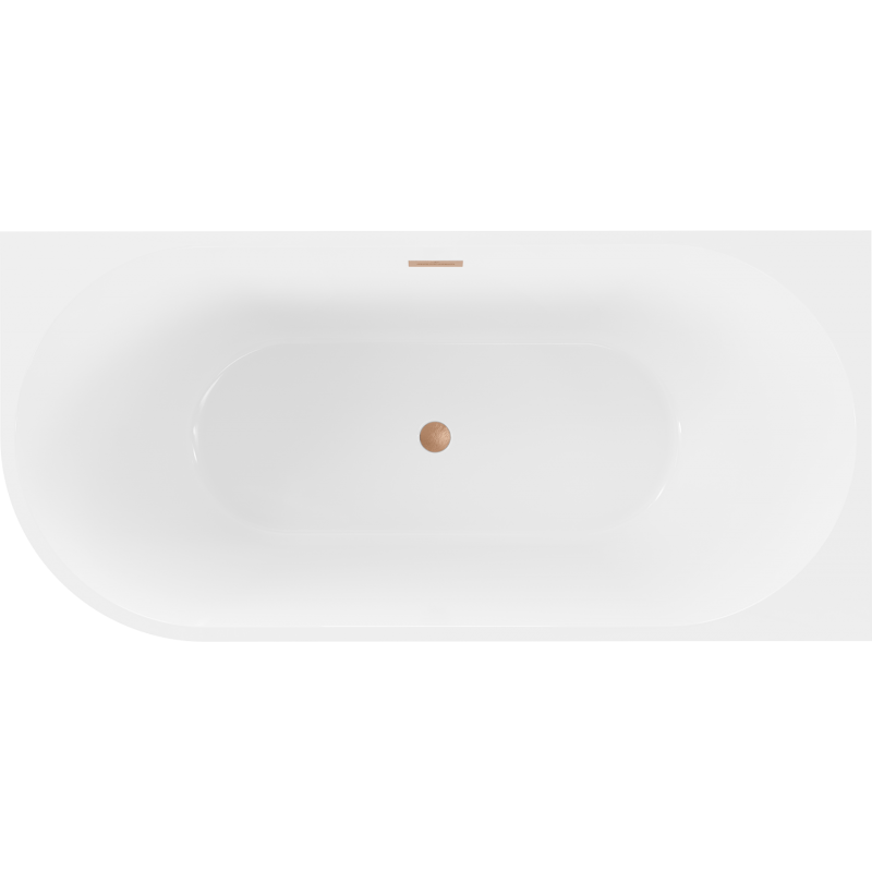 Mexen Mia freistehende Eckbadewanne rechts 140 x 75 cm, weiß/schwarz, Überlauf gebürstetes Kupfer - 52691407575P-65