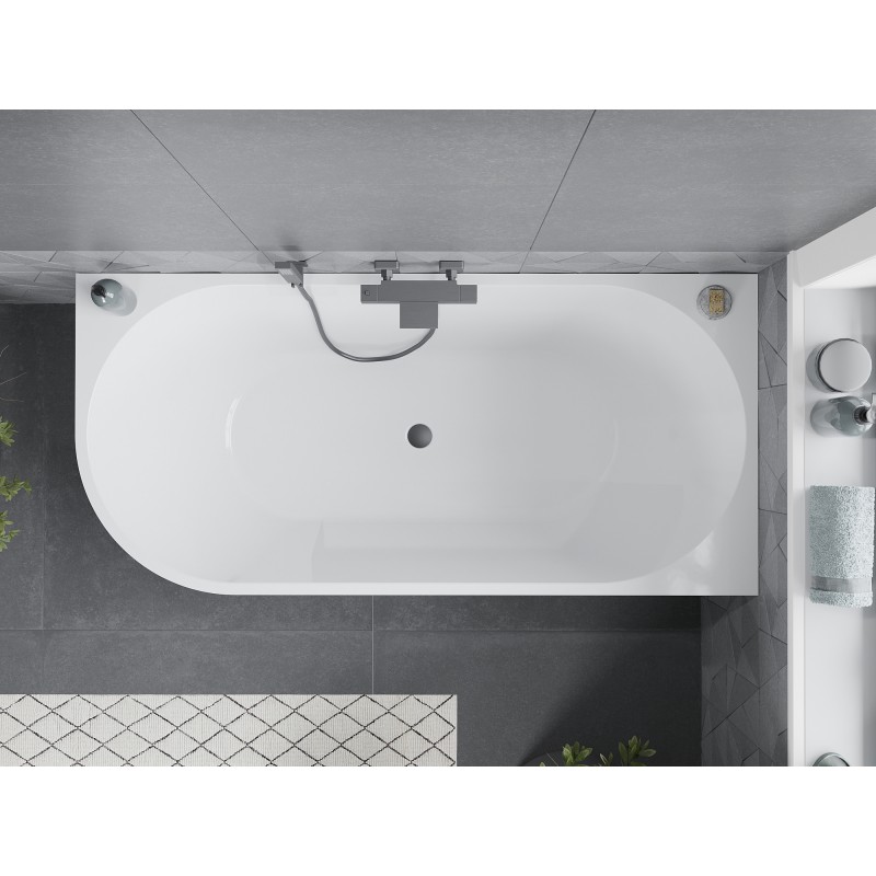 Mexen Mia freistehende rechte Eckbadewanne 140 x 75 cm, weiß/schwarz, Überlauf Gun Metal - 52691407575P-95