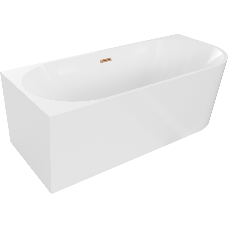 Mexen Mia freistehende Badewanne Ecke links 140 x 75 cm, weiß, Überlauf gebürstetes Kupfer - 52691407500L-65
