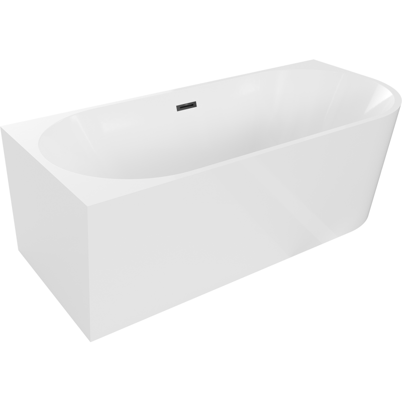 Mexen Mia freistehende Eckbadewanne links 140 x 75 cm, weiß, Überlauf schwarz - 52691407500L-70