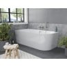 Mexen Mia freistehende Eckwanne links 140 x 75 cm, weiß, Überlauf gebürstetes Nickel - 52691407500L-97