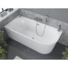 Mexen Mia freistehende Eckwanne links 140 x 75 cm, weiß, Überlauf gebürstetes Nickel - 52691407500L-97