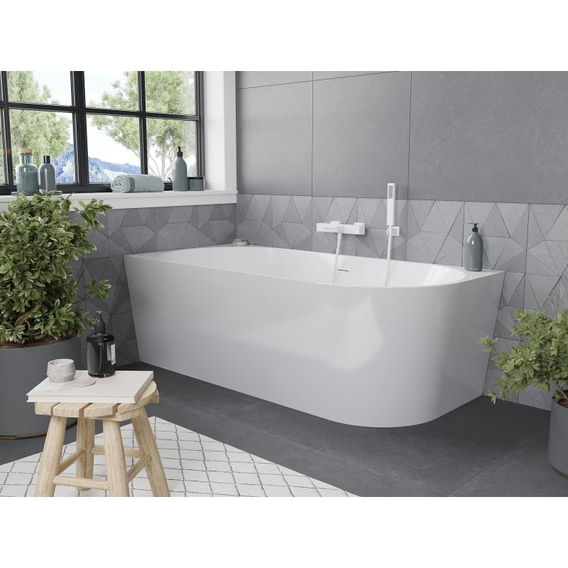 Mexen Mia freistehende Eckbadewanne links 140 x 75 cm, weiß, Überlauf weiß - 52691407500L-20
