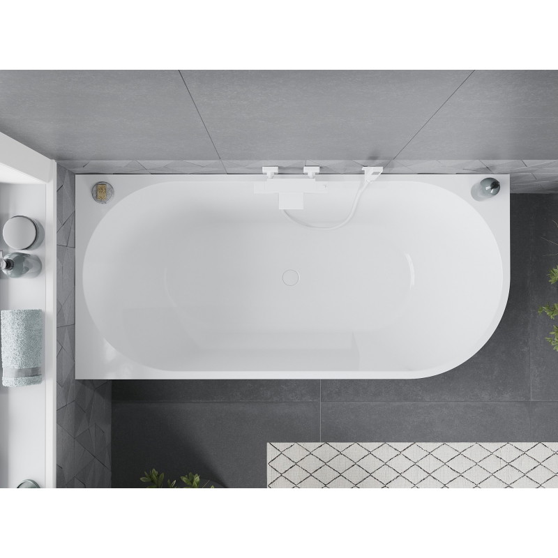 Mexen Mia freistehende Eckbadewanne links 140 x 75 cm, weiß, Überlauf weiß - 52691407500L-20