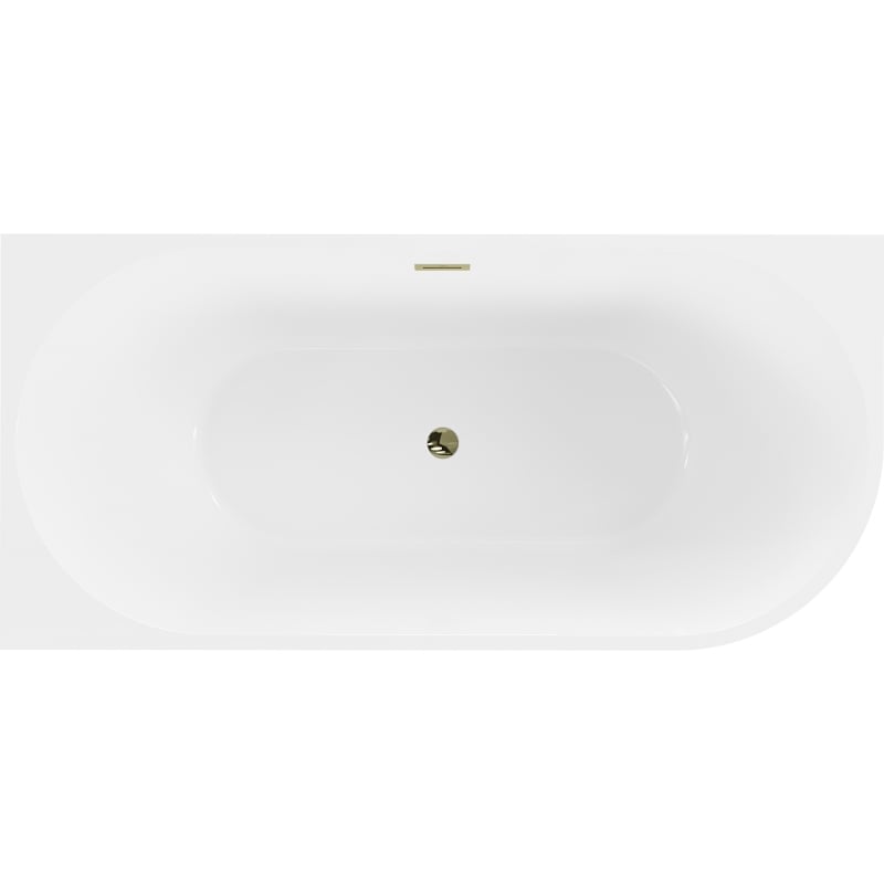 Mexen Mia freistehende Eckbadewanne links 140 x 75 cm, weiß, Überlauf gold - 52691407500L-50