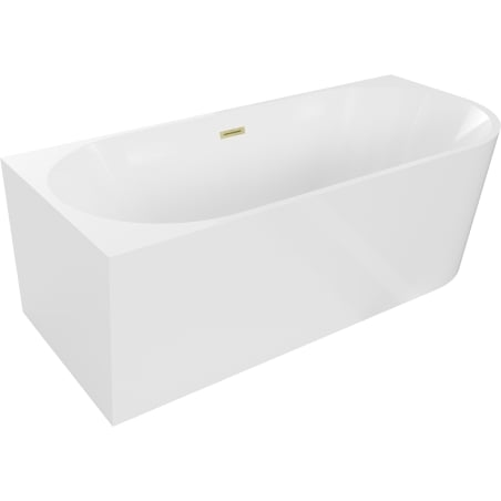 Mexen Mia freistehende Eckbadewanne links 140 x 75 cm, weiß, Überlauf gold gebürstet - 52691407500L-55