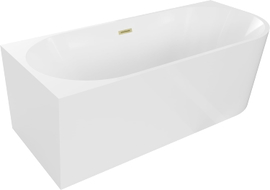 Mexen Mia freistehende Eckbadewanne links 140 x 75 cm, weiß, Überlauf gold gebürstet - 52691407500L-55