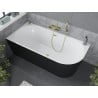 Mexen Mia freistehende Eckbadewanne links 140 x 75 cm, weiß/schwarz, Überlauf gebürstetes Gold - 52691407575L-55