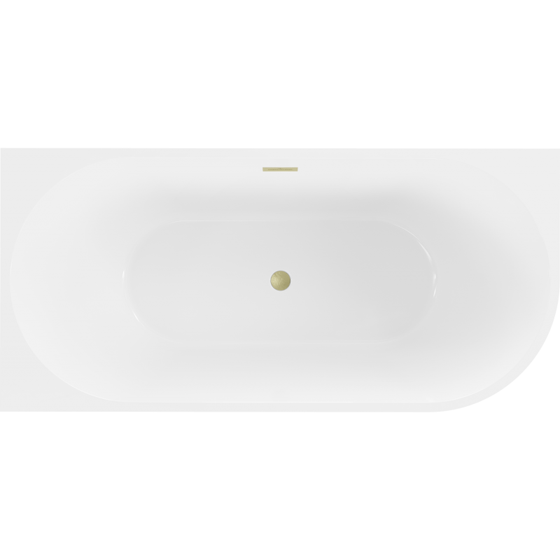 Mexen Mia freistehende Eckbadewanne links 140 x 75 cm, weiß/schwarz, Überlauf gebürstetes Gold - 52691407575L-55