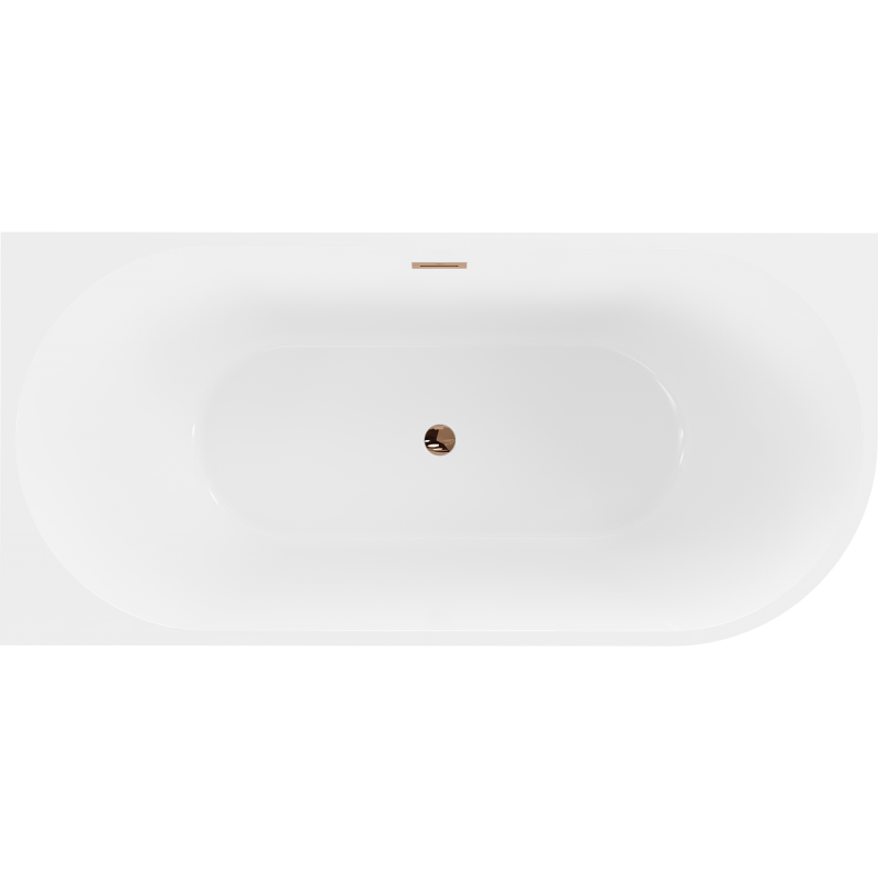 Mexen Mia freistehende Eckbadewanne links 140 x 75 cm, weiß/schwarz, Überlauf Roségold - 52691407575L-60