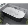Mexen Mia freistehende Eckwanne links 140 x 75 cm, weiß/schwarz, Überlauf gun gray gebürstet - 52691407575L-66