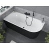 Mexen Mia freistehende Eckbadewanne links 140 x 75 cm, weiß/schwarz, Überlauf schwarz - 52691407575L-70