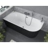 Mexen Mia freistehende Eckwanne links 140 x 75 cm, weiß/schwarz, Überlauf Gun Metal - 52691407575L-95