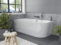 Mexen Mia freistehende Eckbadewanne links 160 x 80 cm, weiß, Überlauf Chrom - 52691608000L-01