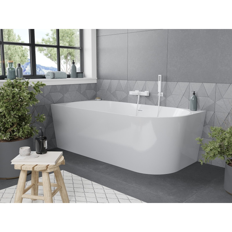 Mexen Mia freistehende Eckbadewanne links 160 x 80 cm, weiß, Überlauf weiß - 52691608000L-20