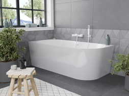 Mexen Mia freistehende Eckbadewanne links 160 x 80 cm, weiß, Überlauf weiß - 52691608000L-20