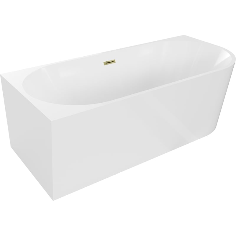 Mexen Mia freistehende Eckbadewanne links 160 x 80 cm, weiß, Überlauf gold - 52691608000L-50
