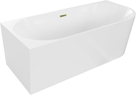 Mexen Mia freistehende Eckbadewanne links 160 x 80 cm, weiß, Überlauf gold - 52691608000L-50