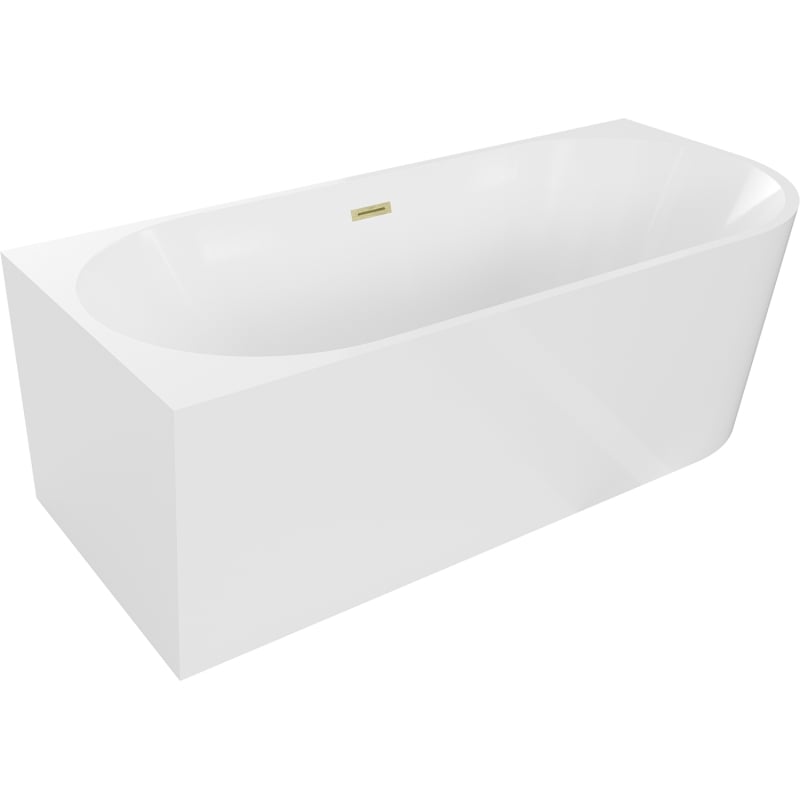 Mexen Mia freistehende Eckbadewanne links 160 x 80 cm, weiß, Überlauf gebürstet gold - 52691608000L-55