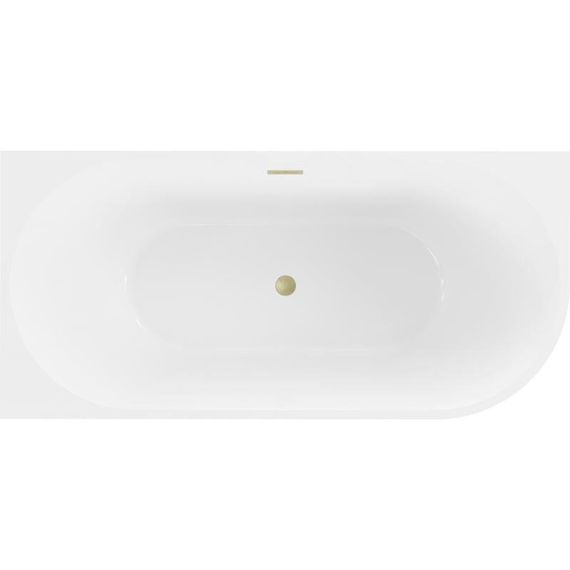 Mexen Mia freistehende Eckbadewanne links 160 x 80 cm, weiß, Überlauf gebürstet gold - 52691608000L-55
