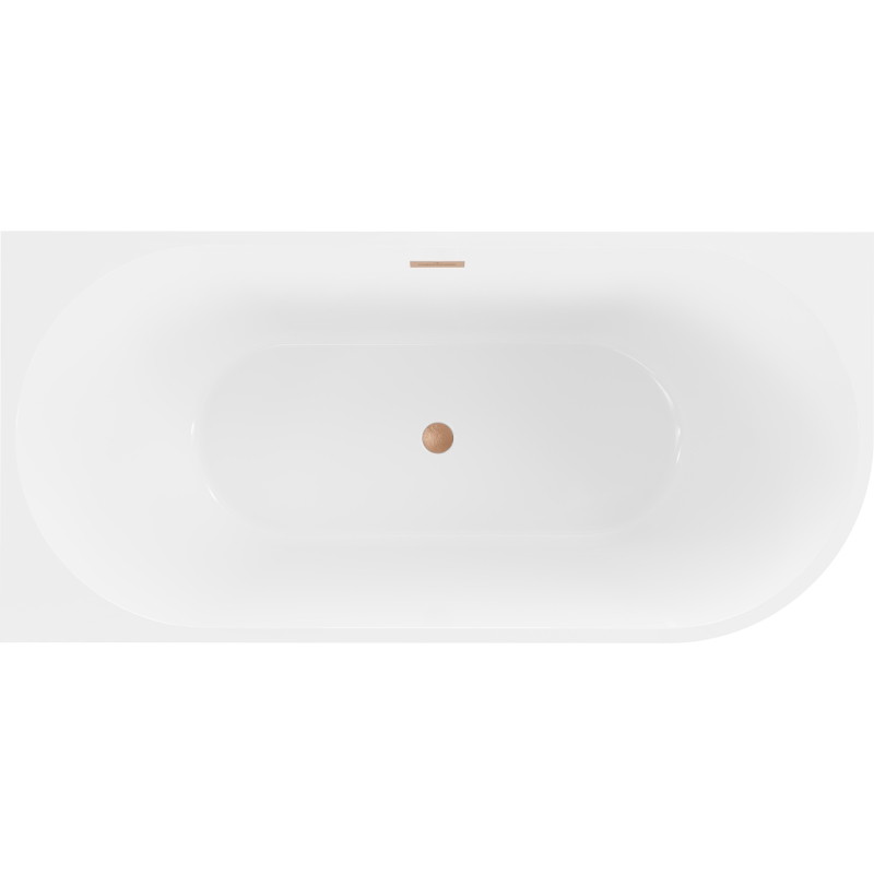 Mexen Mia freistehende Eckbadewanne links 160 x 80 cm, weiß, Überlauf gebürstetes Kupfer - 52691608000L-65