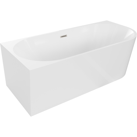 Mexen Mia freistehende Eckbadewanne links 160 x 80 cm, weiß, Überlauf gebürstetes Nickel - 52691608000L-97