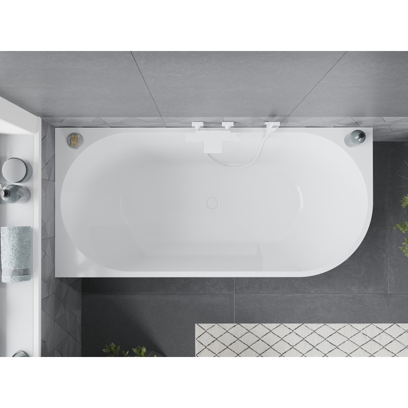 Mexen Mia freistehende Eckbadewanne links 160 x 80 cm, weiß/schwarz, weißer Überlauf - 52691608075L-20