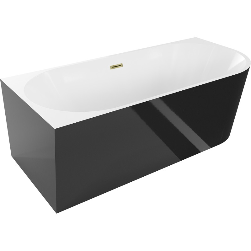 Mexen Mia freistehende Eckbadewanne links 160 x 80 cm, weiß/schwarz, Überlauf gold - 52691608075L-50