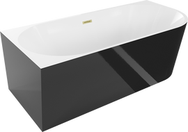 Mexen Mia freistehende Eckbadewanne links 160 x 80 cm, weiß/schwarz, Überlauf gebürstet gold - 52691608075L-55