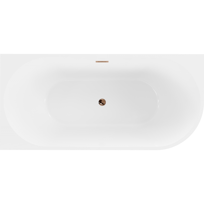 Mexen Mia freistehende Eckbadewanne links 160 x 80 cm, weiß/schwarz, Überlauf Roségold - 52691608075L-60