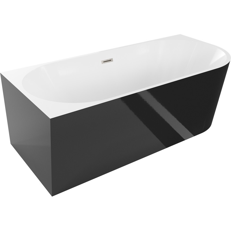 Mexen Mia Freistehende Eckbadewanne links 160 x 80 cm, weiß/schwarz, Überlauf aus gebürstetem Nickel - 52691608075L-97