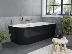 Mexen Mia freistehende Eckbadewanne rechts 160 x 80 cm, weiß/schwarz, Überlauf gold - 52691608075P-50