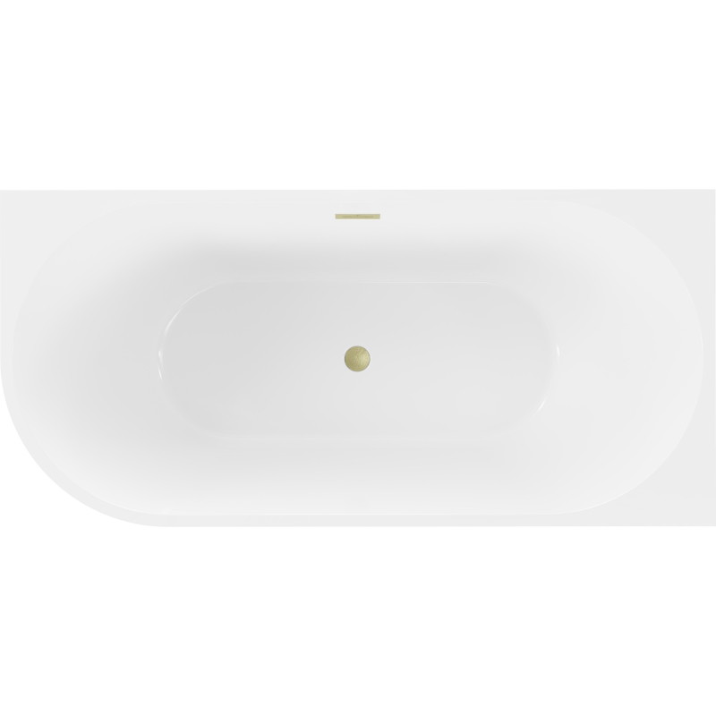 Mexen Mia freistehende Eckbadewanne rechts 160 x 80 cm, weiß/schwarz, Überlauf gebürstet gold - 52691608075P-55