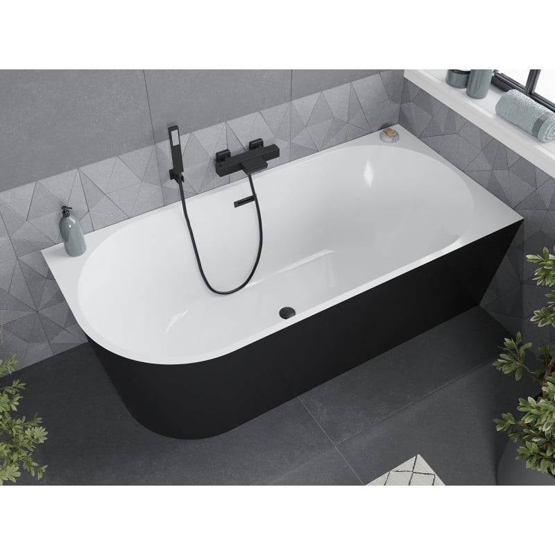 Mexen Mia freistehende Eckbadewanne rechts 160 x 80 cm, weiß/schwarz, Überlauf schwarz - 52691608075P-70