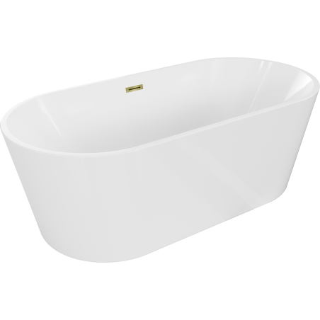 Mexen Luna freistehende Badewanne 140 x 75 cm, weiß, Überlauf gold - 52031407500-50