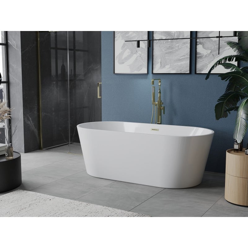 Mexen Luna freistehende Badewanne 140 x 75 cm, weiß, Überlauf gold gebürstet - 52031407500-55