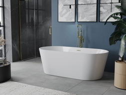 Mexen Luna freistehende Badewanne 140 x 75 cm, weiß, Überlauf gold gebürstet - 52031407500-55